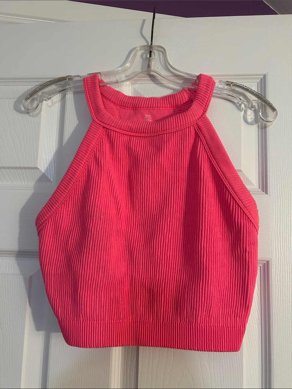 aerie XXL Ribbed Halter Crop Tank Top - Hot Pink